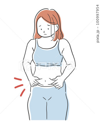 お腹のぜい肉が気になる女性のイラスト素材 100997954