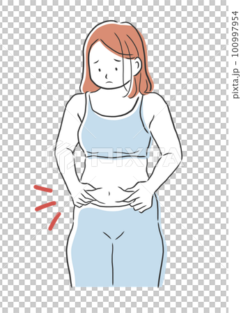 Illustration material of a woman who is worried about belly fat Illustration material of a woman who is worried about belly fat 100997954