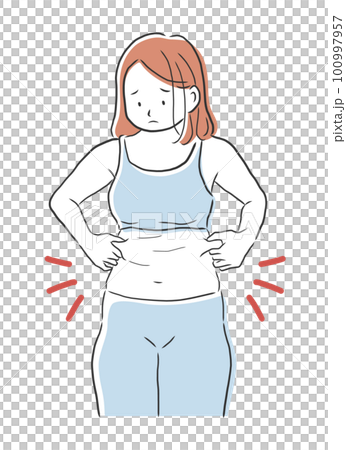 脇腹のぜい肉が気になる女性のイラスト素材 100997957