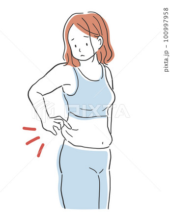 脇腹のぜい肉を気にする女性のイラスト素材 脇腹のぜい肉を気にする女性のイラスト素材 100997958