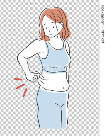 脇腹のぜい肉を気にする女性のイラスト素材 脇腹のぜい肉を気にする女性のイラスト素材 100997958