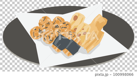 お皿にのっている和菓子（せんべい）のイメージイラスト 100998066