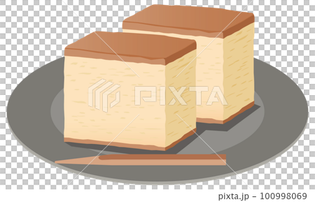 日本糖果 (castella) 在盤子上的圖像插圖 100998069