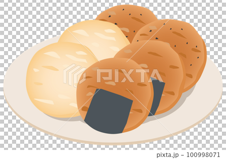 Image illustration of Japanese sweets (senbei) on a plate 100998071