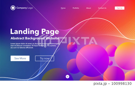 Gradient abstract wave background. Landing Page. Template for websites with bubble. Modern design. Digital track equalizer. Pink shiny wave line. Curved wavy line smooth stripe. Vector style 100998130