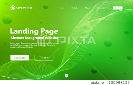 Gradient abstract wave background. Landing Page. Template for websites or apps. Modern design. Digital frequency track equalizer. Green shiny wave line. Curved wavy line smooth stripe. Vector style 100998132