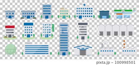 いろいろな建物のイラストセット いろいろな建物のイラストセット 100998501