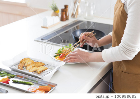 盛り付ける女性 盛り付ける女性 100998685