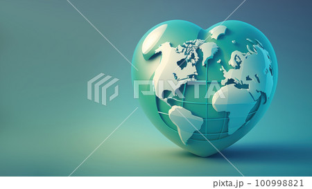 Globe in heart shape on blue background with copy space. World health day concept Global health care. 100998821