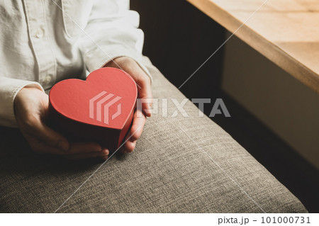 赤いハートを持つ女性の手　安心安全のイメージ写真 101000731