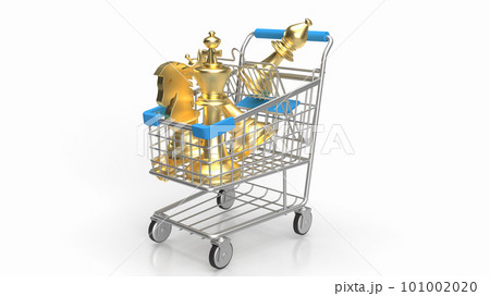 The gold chess in shopping cart on white Background 3d rendering 101002020