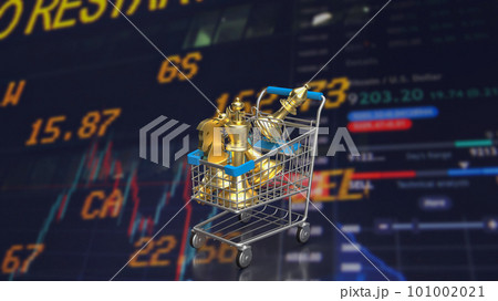 The gold chess in shopping cart on Business Background 3d rendering The gold chess in shopping cart on Business Background 3d rendering 101002021
