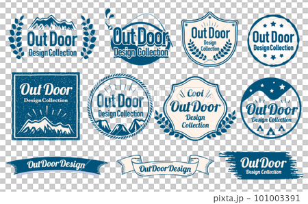 キャンプやアウトドアシーンに使えるかっこいいシンプルおしゃれなタイトルデザインロゴのセット_青紺系 キャンプやアウトドアシーンに使えるかっこいいシンプルおしゃれなタイトルデザインロゴのセット_青紺系 101003391
