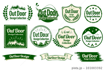 キャンプやアウトドアシーンに使えるかっこいいシンプルおしゃれなタイトルデザインロゴのセット_緑 キャンプやアウトドアシーンに使えるかっこいいシンプルおしゃれなタイトルデザインロゴのセット_緑 101003392