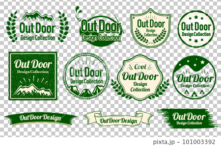 キャンプやアウトドアシーンに使えるかっこいいシンプルおしゃれなタイトルデザインロゴのセット_緑 キャンプやアウトドアシーンに使えるかっこいいシンプルおしゃれなタイトルデザインロゴのセット_緑 101003392