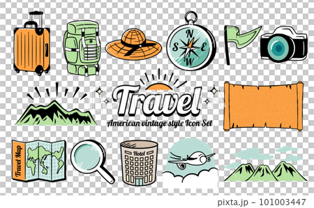 American vintage style cool and stylish summer travel/travel design icon illustration set_orange 101003447