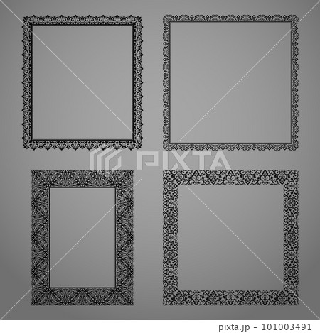 Set of decorative frames Elegant vector element for design in Eastern style, place for text. Floral black and gray borders. Lace illustration for invitations and greeting cards 101003491
