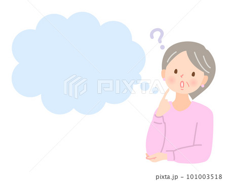 疑問を抱くシニア女性と吹き出し 疑問を抱くシニア女性と吹き出し 101003518