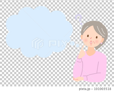 疑問を抱くシニア女性と吹き出し 疑問を抱くシニア女性と吹き出し 101003518