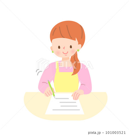 笑顔で書類を書くエプロン姿の女性 笑顔で書類を書くエプロン姿の女性 101003521