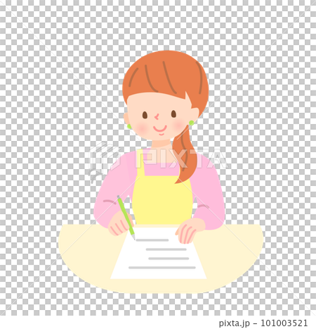 笑顔で書類を書くエプロン姿の女性 笑顔で書類を書くエプロン姿の女性 101003521