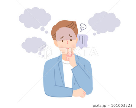 考える、困った表情の若い男性のイラスト素材 考える、困った表情の若い男性のイラスト素材 101003523