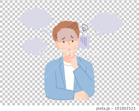 考える、困った表情の若い男性のイラスト素材 考える、困った表情の若い男性のイラスト素材 101003523