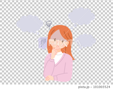 考える、困った表情の若い女性のイラスト素材 考える、困った表情の若い女性のイラスト素材 101003524