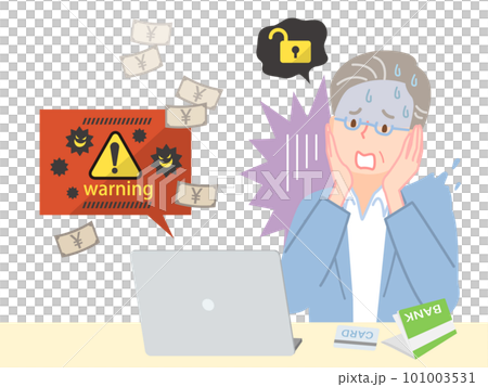 PCで詐欺にあい焦るシニア男性 101003531