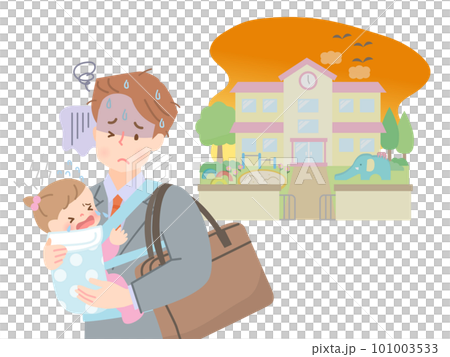 Daddy in suit picking up baby from nursery school after work Daddy in suit picking up baby from nursery school after work 101003533