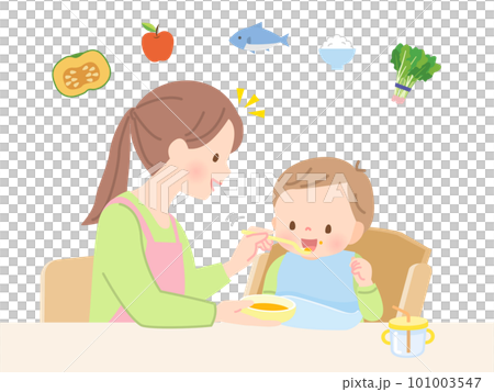 媽媽給嬰兒餵嬰兒食品 101003547