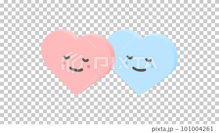 心形圖標,有兩張閉著眼睛的笑臉 — 愛情、婚姻、情侶的形象 心形圖標,有兩張閉著眼睛的笑臉 — 愛情、婚姻、情侶的形象 101004261