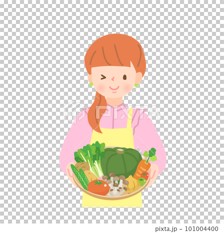 提著一籃子蔬菜的年輕女子 提著一籃子蔬菜的年輕女子 101004400