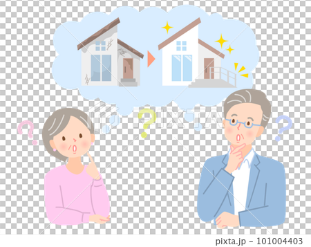家のリフォームを考えるシニア夫婦のイラスト素材 101004403