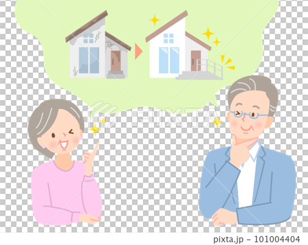 Illustration material of senior couple thinking about home renovation Illustration material of senior couple thinking about home renovation 101004404