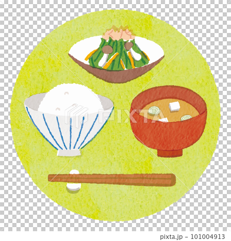 シンプルなご飯とお味噌汁とおかずのイラスト 101004913