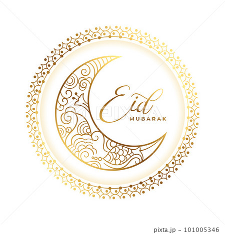 elegant eid mubarak islamic festival card with golden moon 101005346