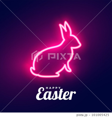 happy easter day celebration card with neon style rabbit shape 101005425