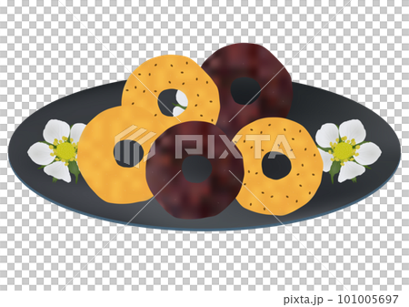 「ドーナツ3種」プレーン  チョコレート  チョコチップ  青皿  花柄 101005697