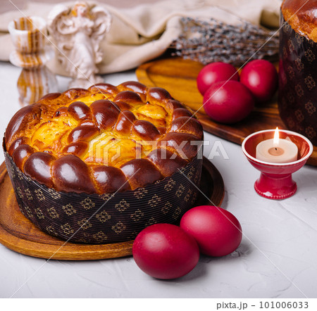 Festive easter table setting with traditional meal Festive easter table setting with traditional meal 101006033