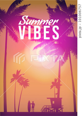 Summer Vibes Retro Poster, surfer with surfboard Summer Vibes Retro Poster, surfer with surfboard 101006757