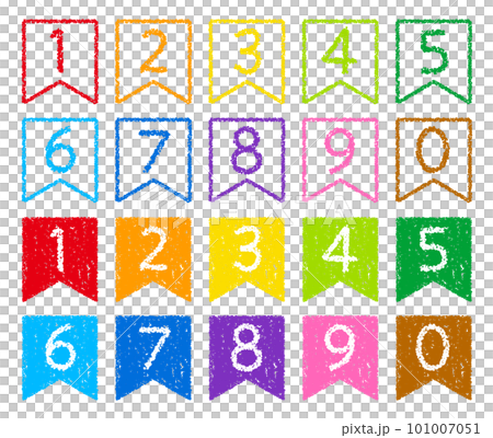 Hand-drawn crayon material, ribbon-shaped number icon set Hand-drawn crayon material, ribbon-shaped number icon set 101007051