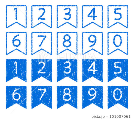 手描きのクレヨン素材　リボン型の数字アイコンセット 101007061