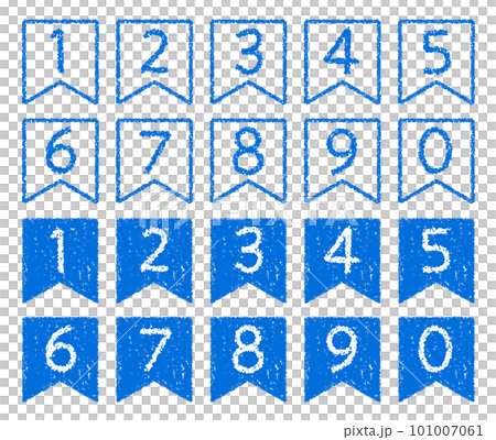 手描きのクレヨン素材　リボン型の数字アイコンセット 101007061