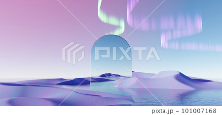 3d render Surreal pastel landscape background with geometric shapes, abstract fantastic desert dune in seasoning landscape with arches, panoramic, futuristic scene with copy space, blue sky and cloudy 3d render Surreal pastel landscape background with geometric shapes, abstract fantastic desert dune in seasoning landscape with arches, panoramic, futuristic scene with copy space, blue sky and cloudy 101007168