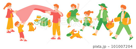 ピクニックを楽しむ人々のセット 101007204