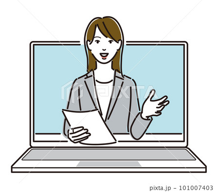 パソコンから話をする女性ビジネスパーソン 101007403