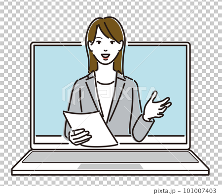 パソコンから話をする女性ビジネスパーソン 101007403