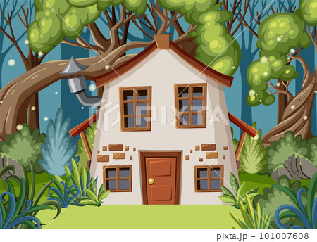 Fairytale house in forest scene 101007608