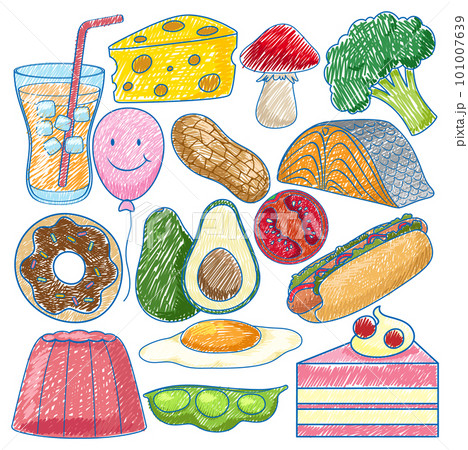 Various Foods in Pencil Colour Sketch Simple Style 101007639
